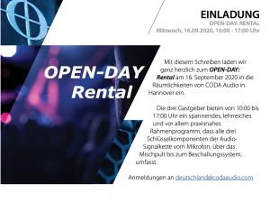 Coda CODA AUDIO Deutschland Open Day: Rental (in German language)